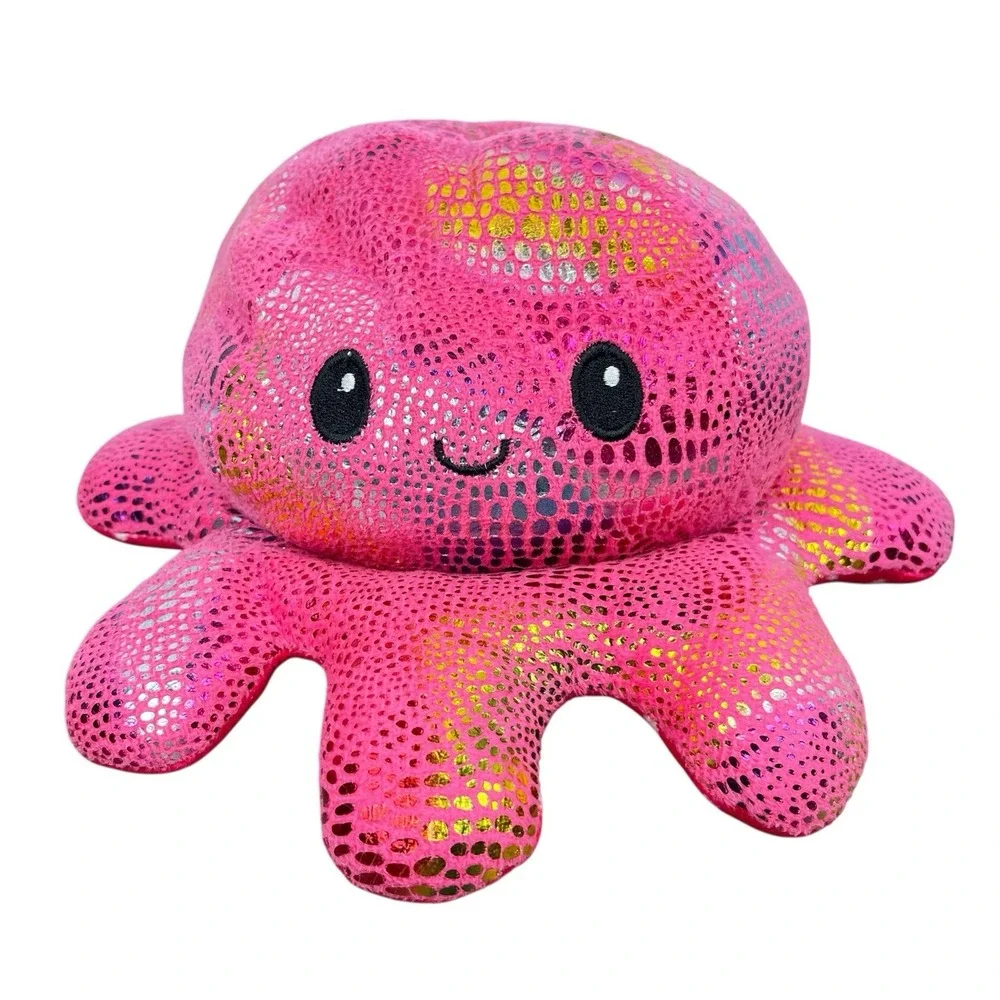 Reversible Happy Sad Angry Octopus Plush Rainbow Holographic Pink Polka Dots 10